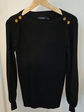 Lauren Ralph Lauren Black Button-Shoulder Sweater